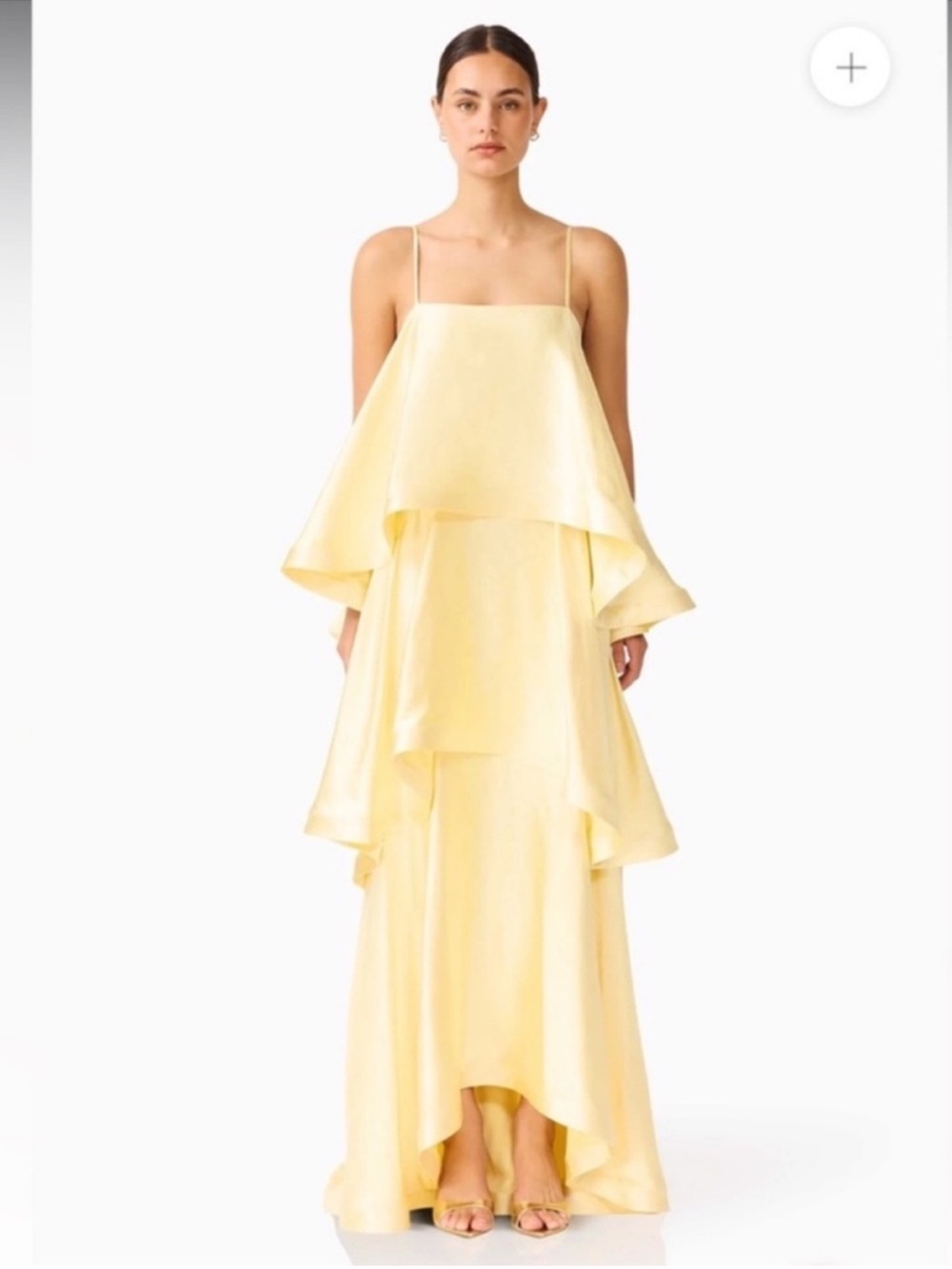elliatt tilly yellow tiered oversized ruffle flared maxi gown dress small NEW